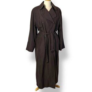 Vintage Womens London Fog Brown Long Trench Coat Zip In Lining Sz 8